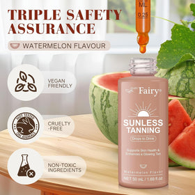 APU.FAIRY drops mixed in a glass of water showing texture and watermelon flavor