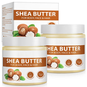 APUUFYQC front packaging showing two 15.6 oz jars and pure raw shea butter benefits