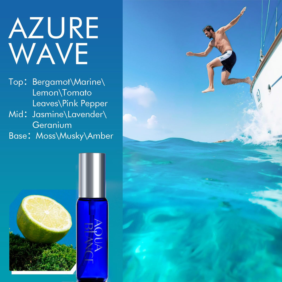 AQUA BLANCE Azure Wave close-up highlighting citrus notes for refreshing effect