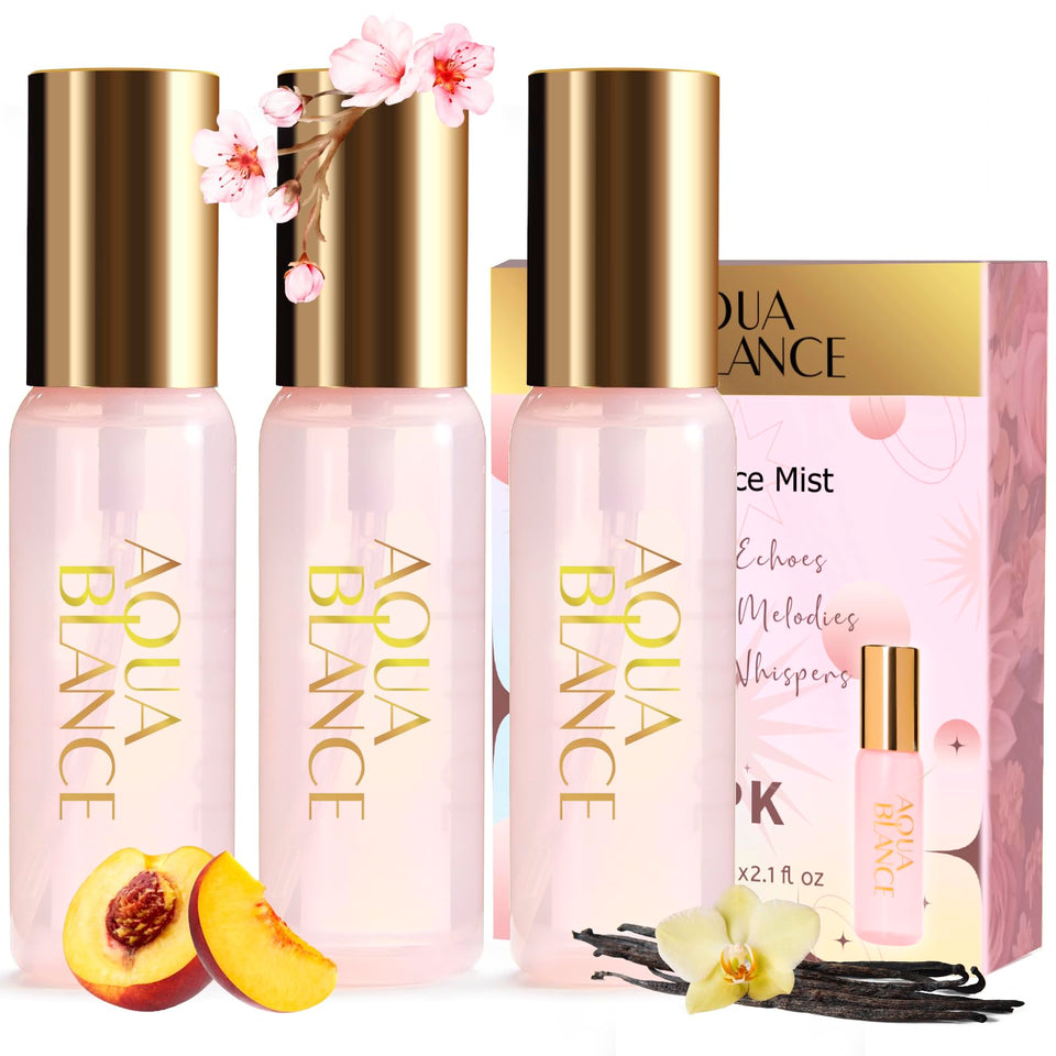 AQUA BLANCE three-bottle pack front view showing travel-ready fragrance set