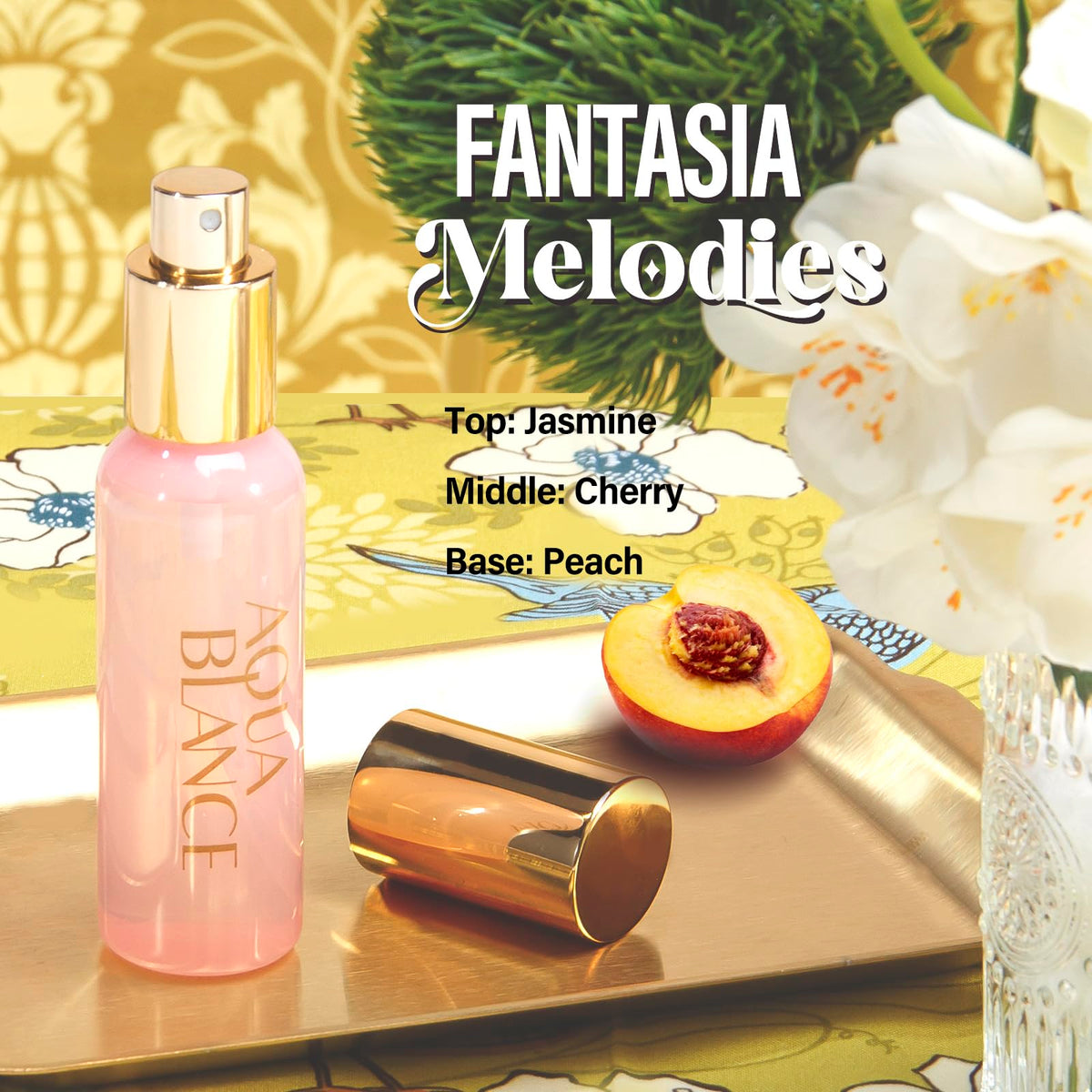 AQUA BLANCE Poetry Echoes close-up bottle shot highlighting creamy vanilla note