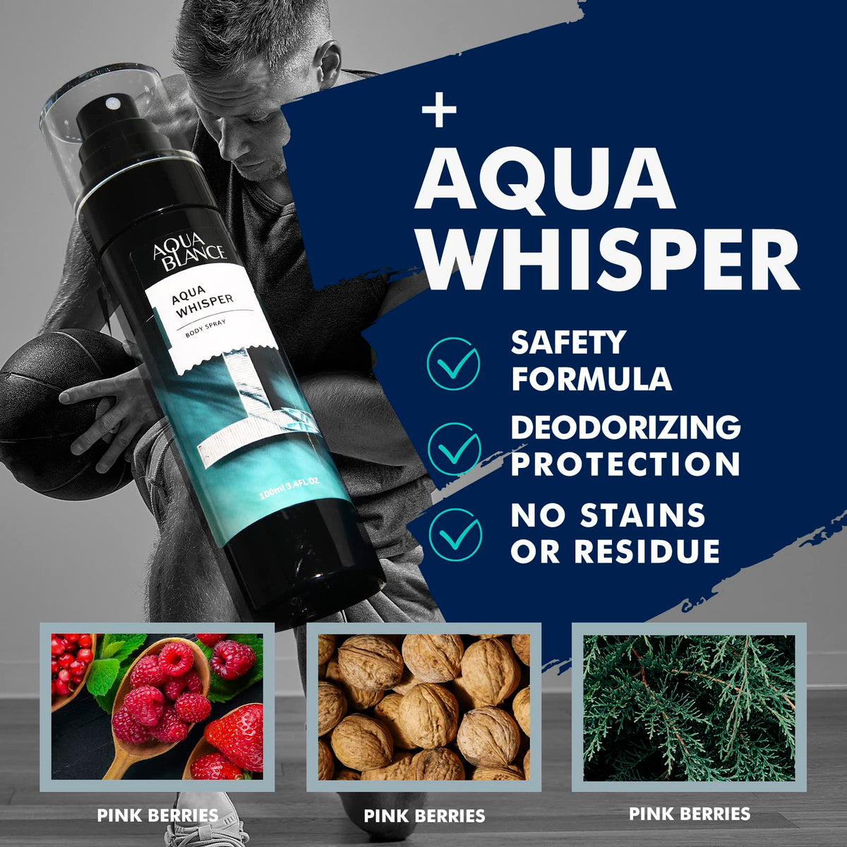 AQUA BLANCE Pure Men label detail with ingredient cues for refined scent