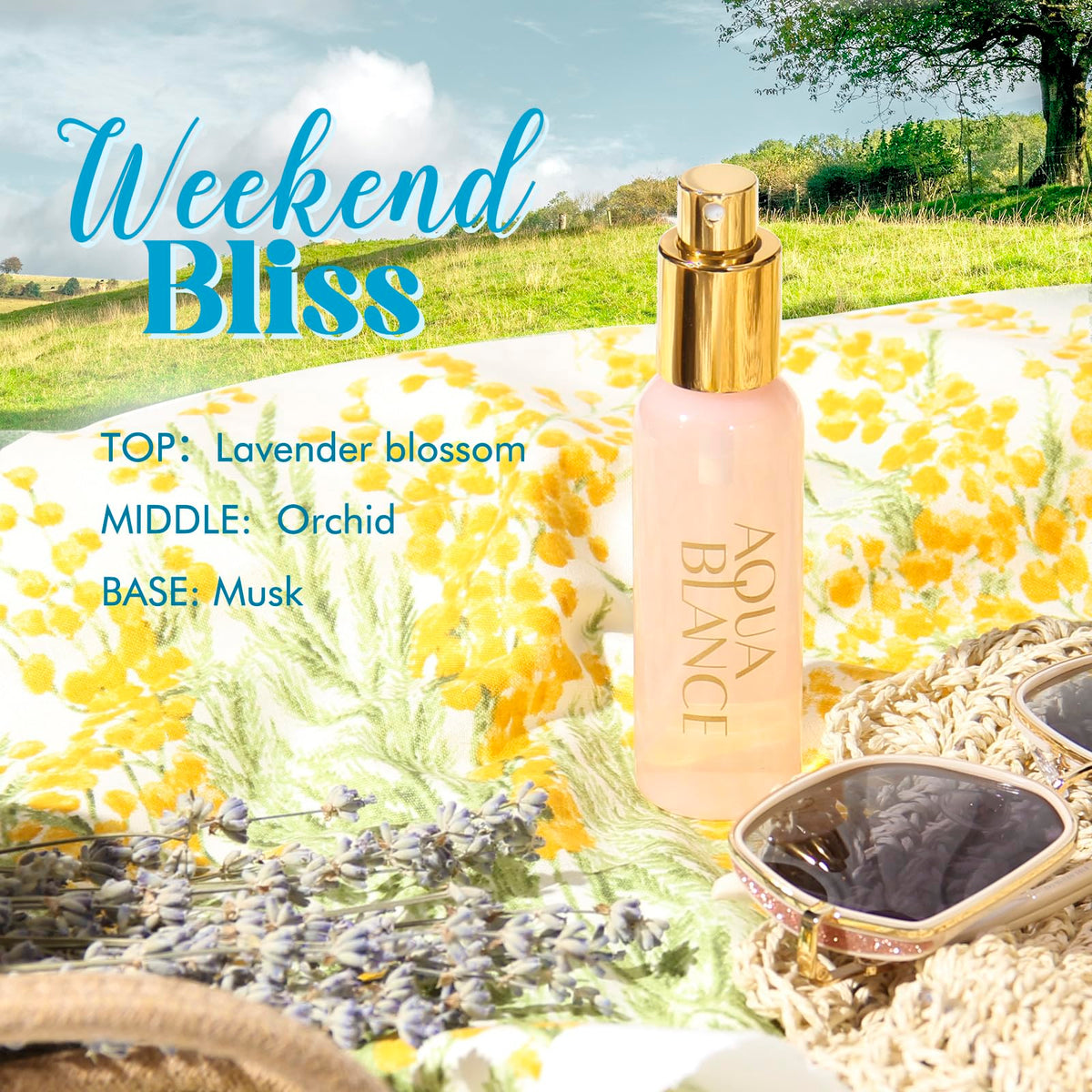 AQUA BLANCE Weekend Bliss lavender detail highlighting calming floral scent