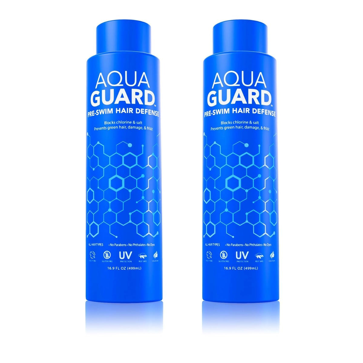 AQUA GUARD front packaging showing two 16.9 oz bottles for family use and protection
