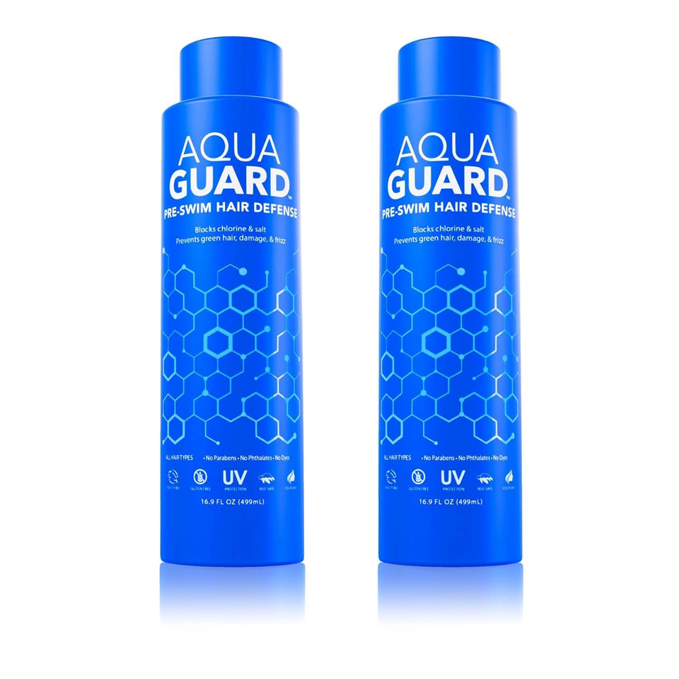AQUA GUARD front packaging showing two 16.9 oz bottles for family use and protection
