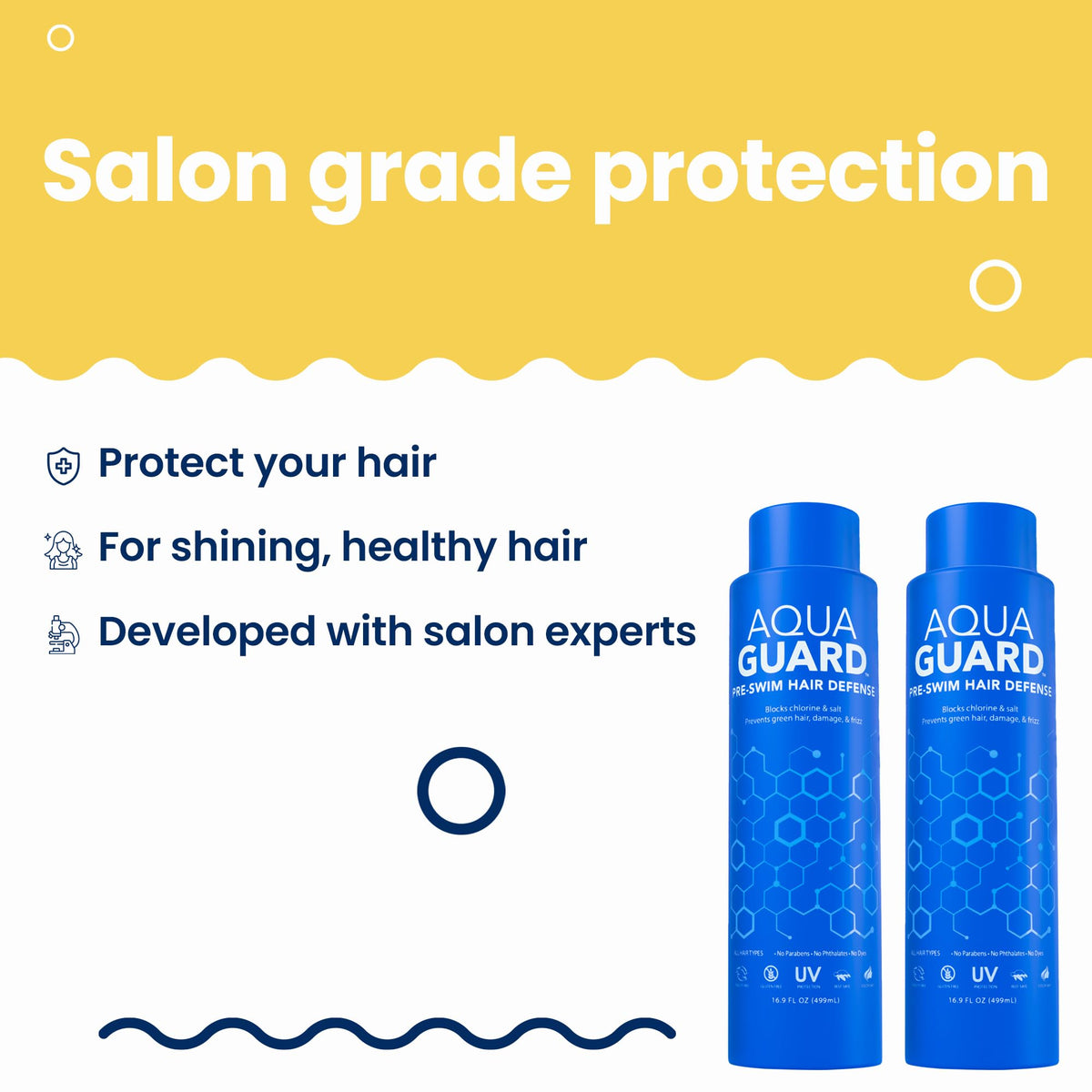 AQUA GUARD closeup of label highlighting pre-swim instructions and protective benefits