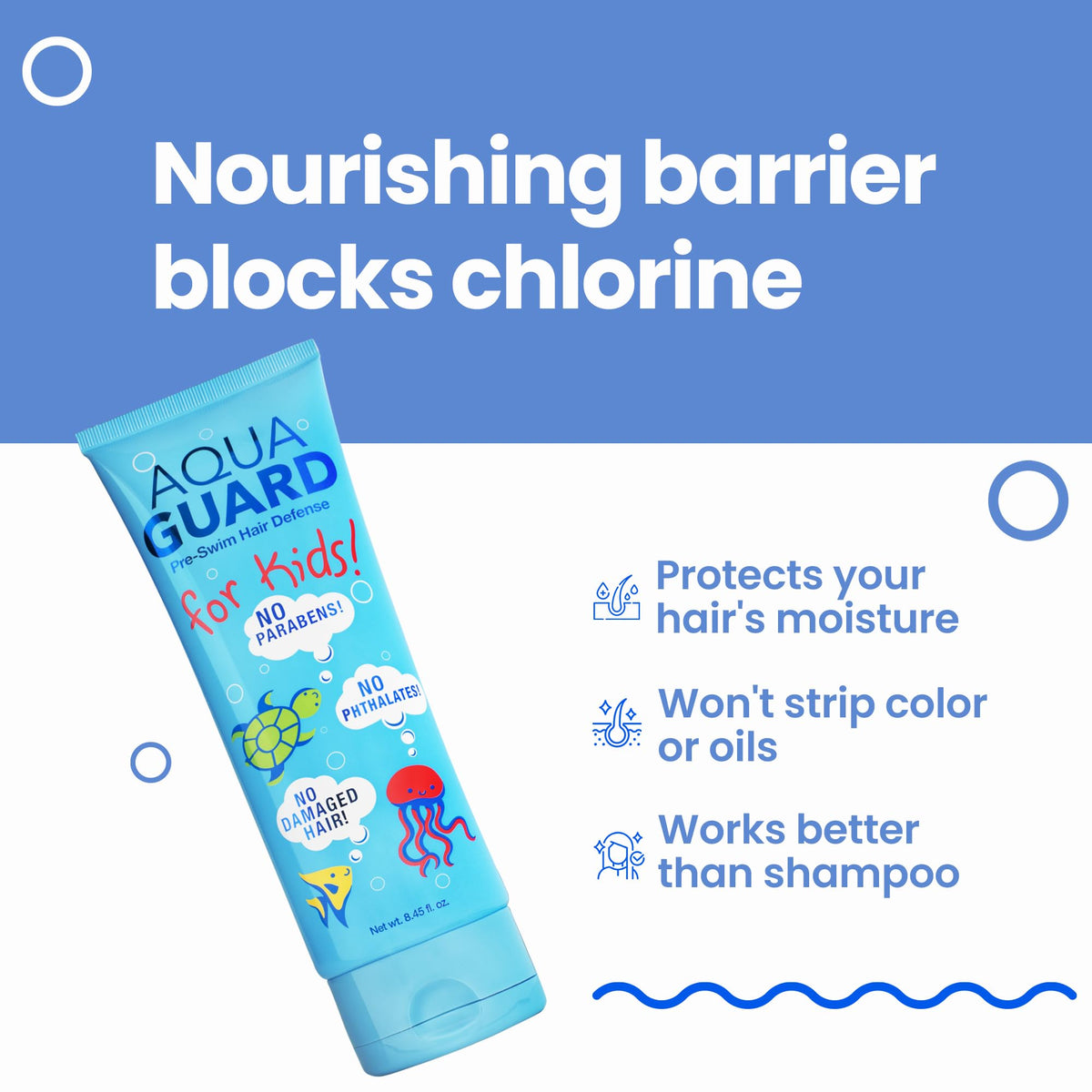 AQUA GUARD bottle in hand showing 8.45 oz size for travel convenience