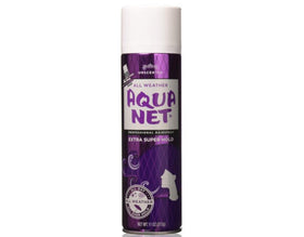 Aqua Net applying spray on styled hair showing firm hold benefit