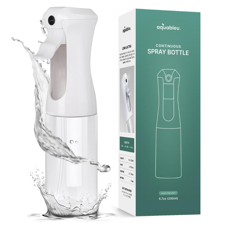 Aquableu clear bottle front view showing capacity and refill benefit