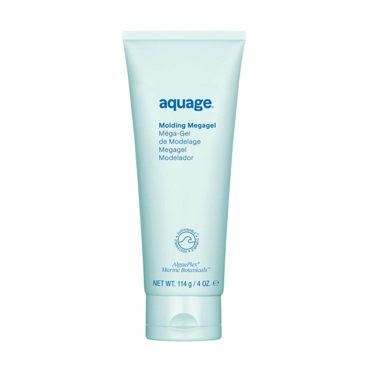 Aquage front packaging showing strong-hold gel and glossy finish benefit