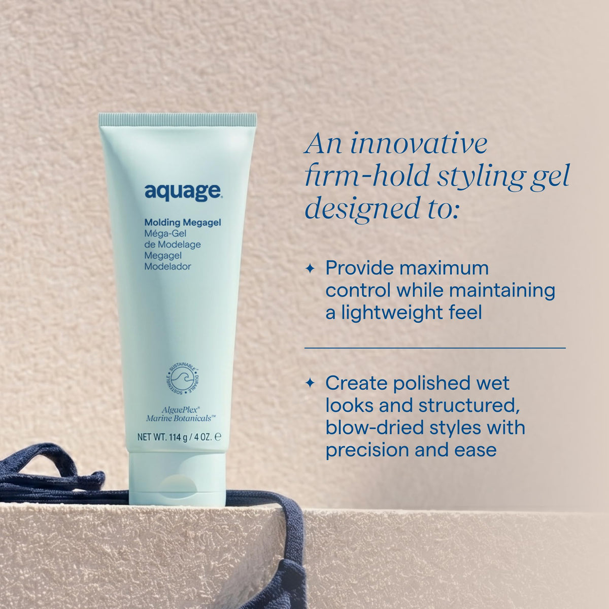 Aquage gel on palms ready to apply providing easy control and no flake benefit