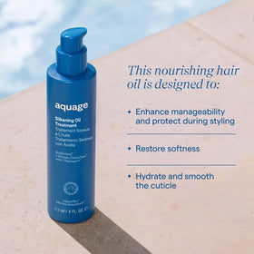 Aquage clear oil texture on hand demonstrating weightless absorption benefit