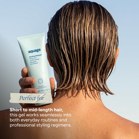 Aquage styled sleek hair demonstrating high-gloss finish and long-lasting hold