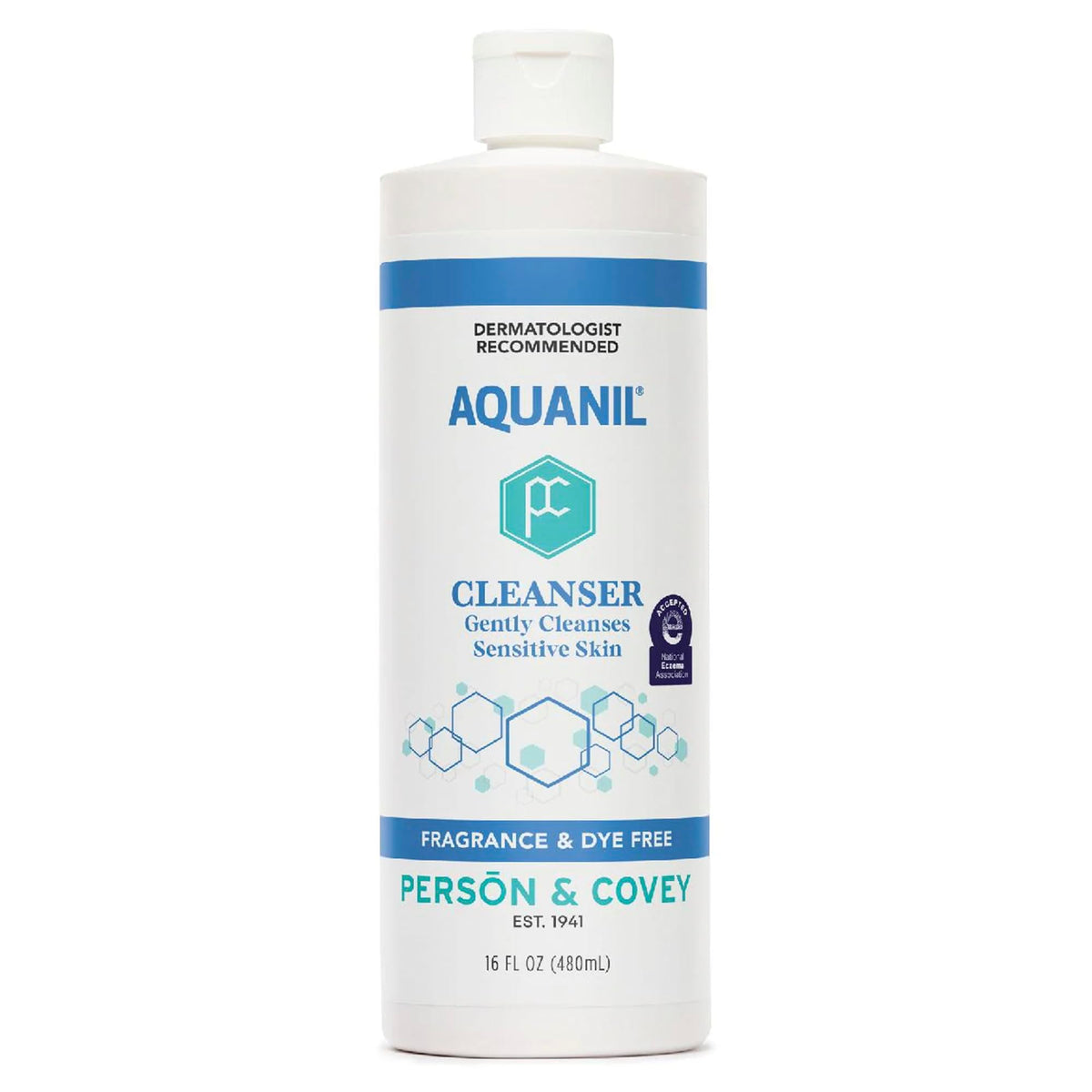 Aquanil front packaging 16 fl oz pump shows gentle cleanser and easy dispensing benefit