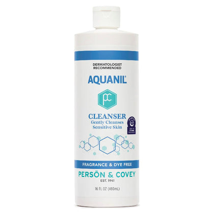 Aquanil front packaging 16 fl oz pump shows gentle cleanser and easy dispensing benefit