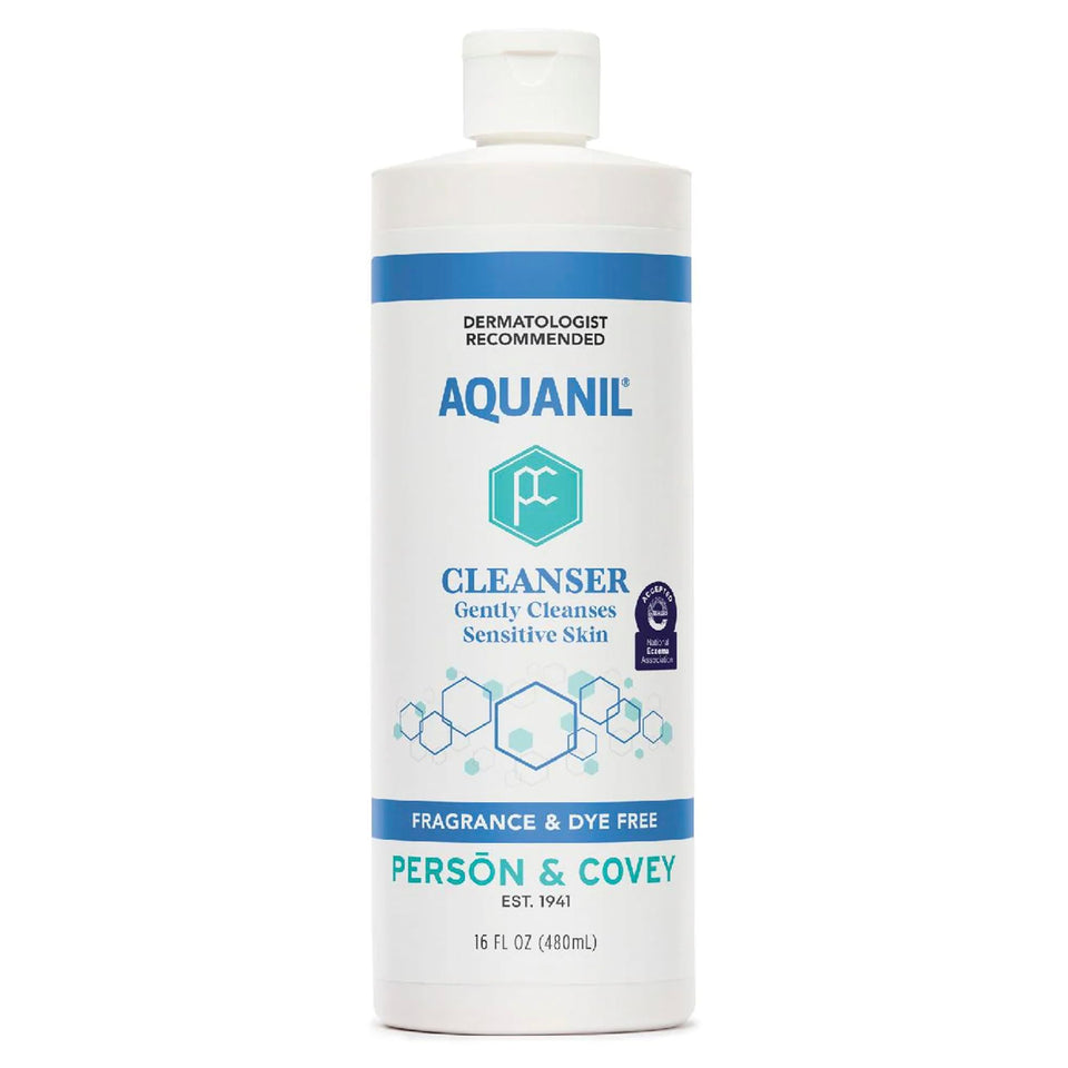 Aquanil front packaging 16 fl oz pump shows gentle cleanser and easy dispensing benefit