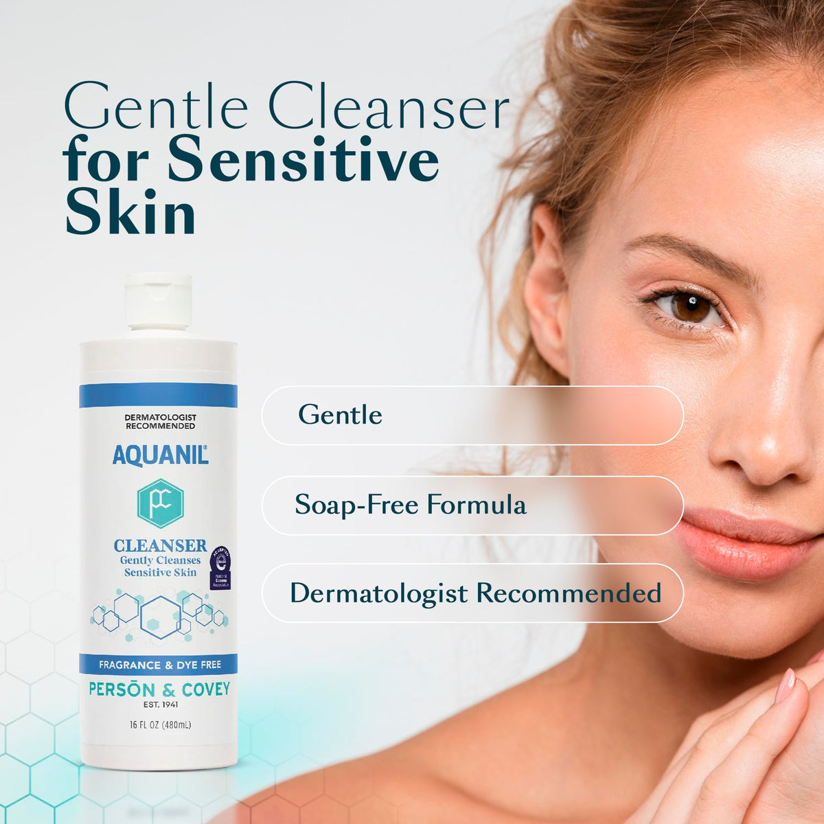 Aquanil pump dispense action dispensing cleanser for controlled, mess-free use