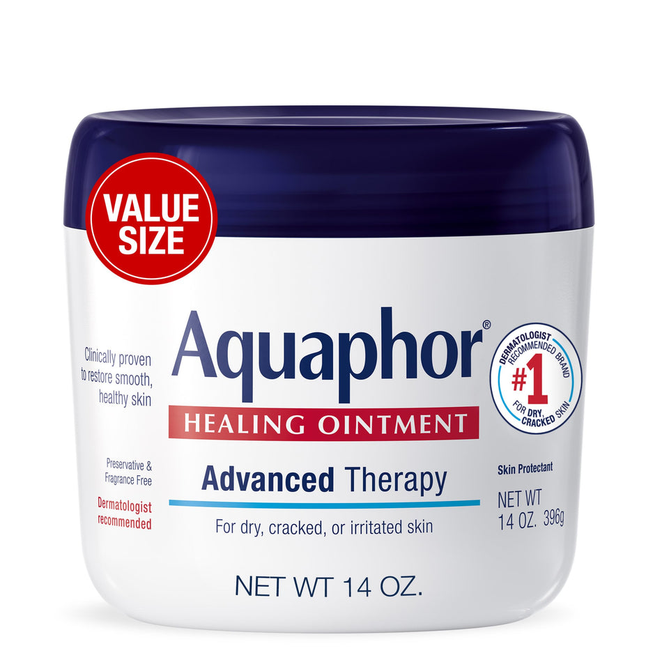 Aquaphor 14 oz jar front view showing packaging and ample supply