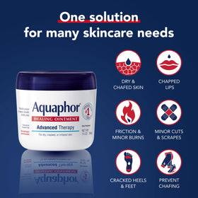 Aquaphor 14 oz jar next to common objects to show actual size