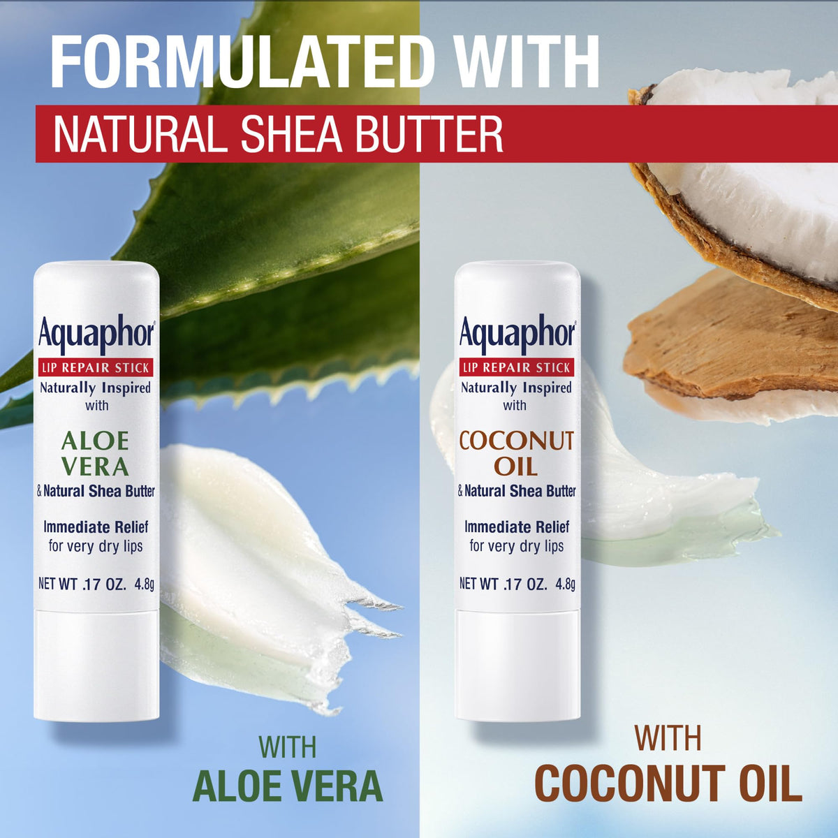 Aquaphor Aloe Vera stick close-up showing cooling balm for soothing