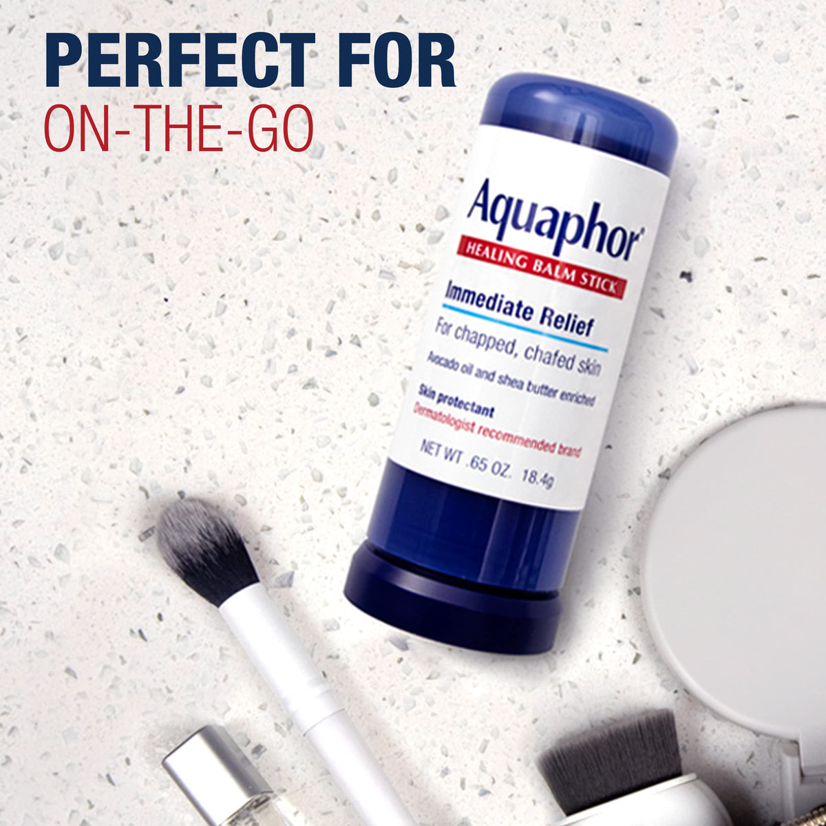 Aquaphor stick used on cracked heel to protect and soften skin