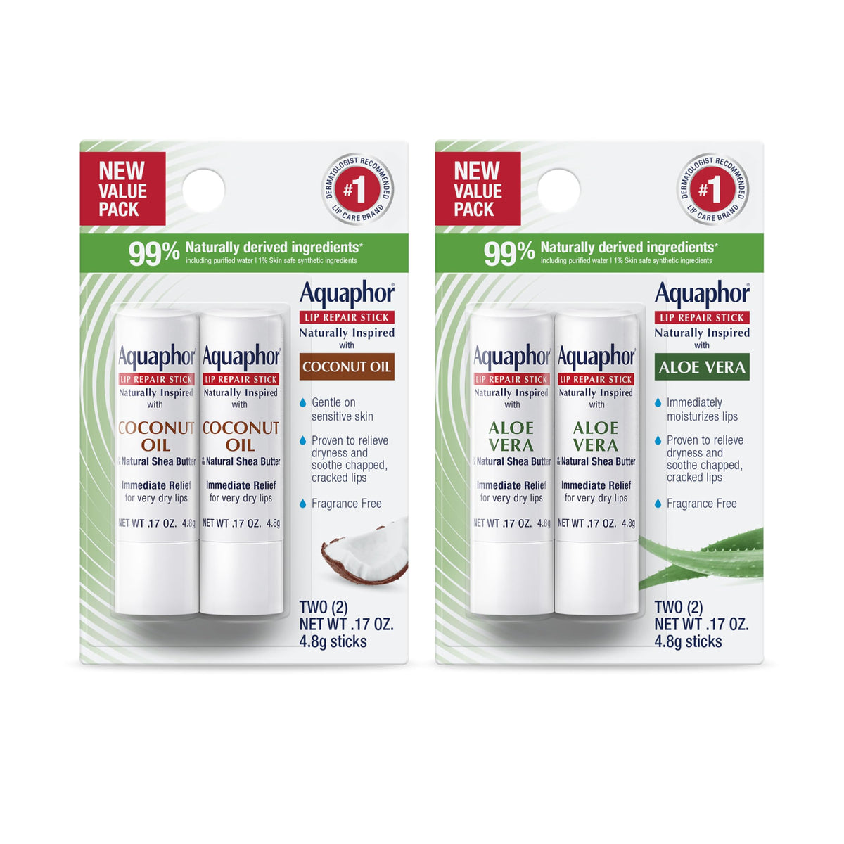 Aquaphor front pack showing four sticks and product benefit hydration