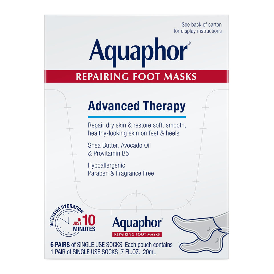 aquaphor front packaging showing foot mask pack and benefits