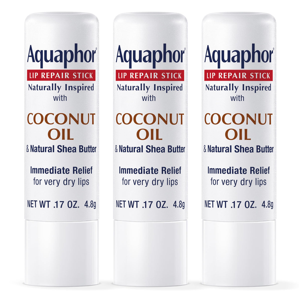 Aquaphor front packaging showing three sticks, convenient hydration