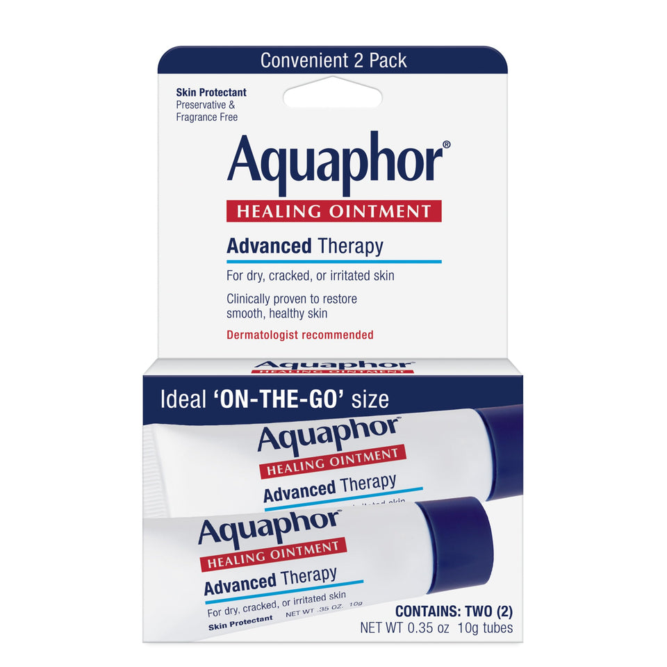 Aquaphor two-tube pack front view showing compact travel convenience