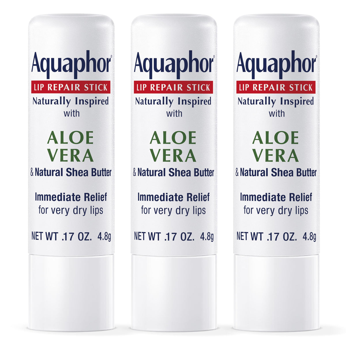 Aquaphor front packaging three-pack showing product and benefits