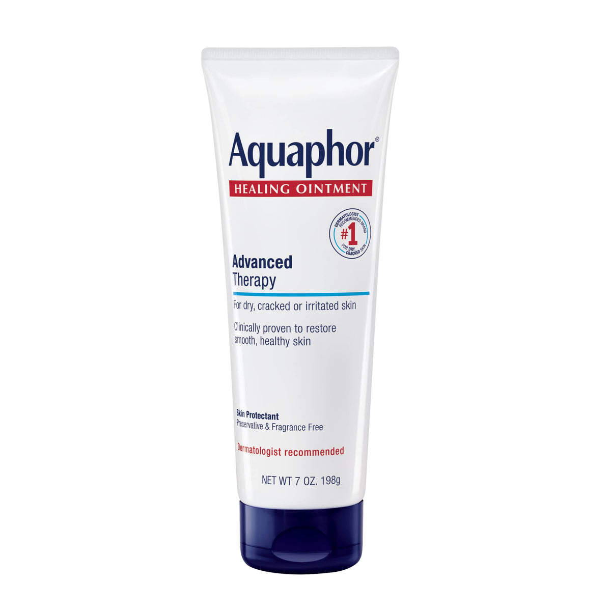Aquaphor tube front view showing brand and 7 oz size for reliable protection