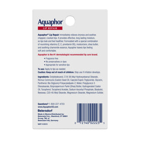Aquaphor ingredient label close-up showing chamomile and shea butter benefits