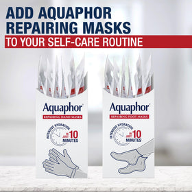Close-up of Aquaphor product label and ingredient list, emphasizes tested quality and safety