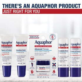 Aquaphor next to a coin showing compact 0.17 oz size for portability