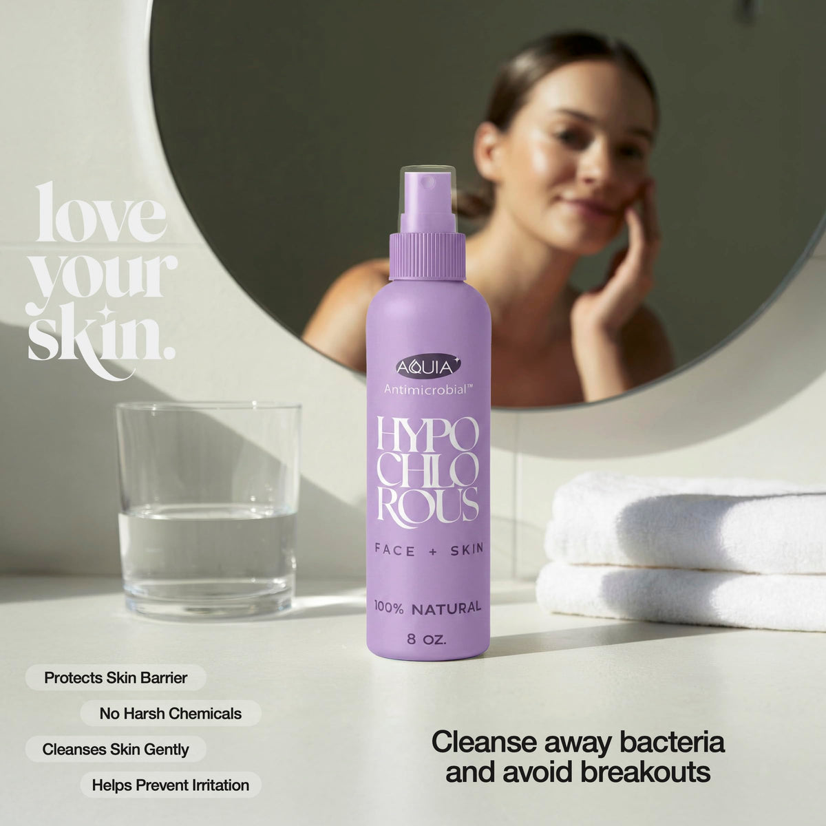 Aquia on bathroom shelf lifestyle suggesting daily routine integration