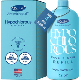 Aquia front packaging 32oz refill showing clear bottle and label benefits