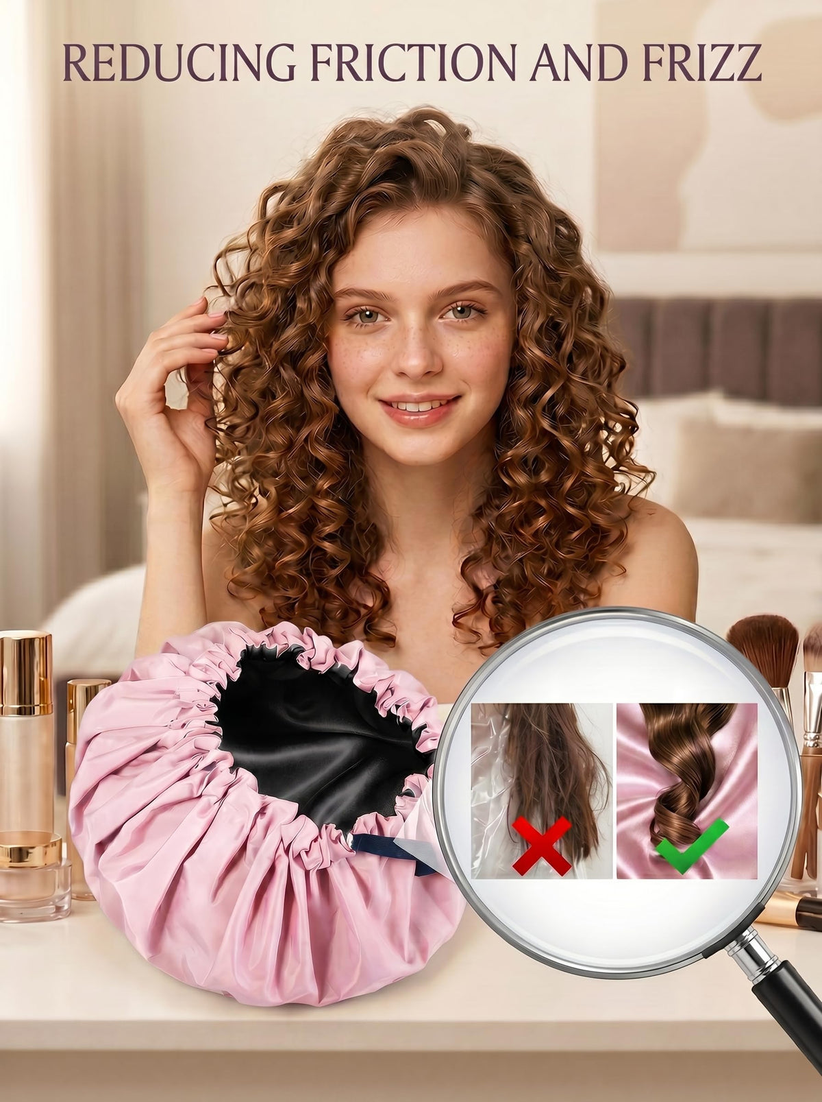 Aquior cap stretched to display 16-inch large size for voluminous hair