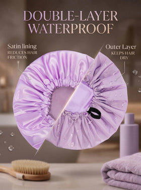 Aquior cap held in hand to show large 16-inch capacity for long hair benefit