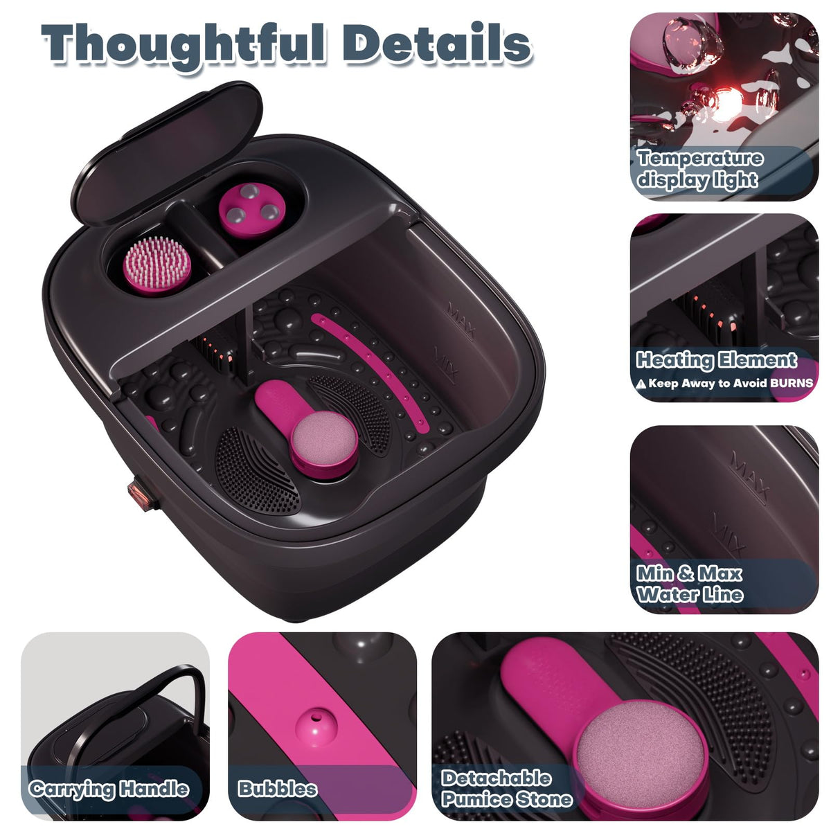 Aqvesane foot spa in use with feet soaking to demonstrate comfort and relaxation