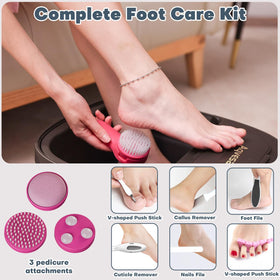 Aqvesane three pedicure attachments laid out for exfoliation, massage, and cleaning