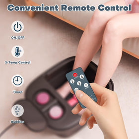 Aqvesane remote control closeup displaying temperature and timer settings for convenience