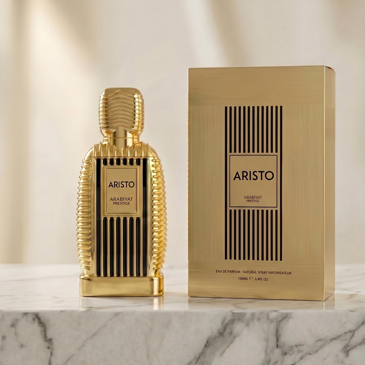 ARABIYAT PRESTIGE label close-up highlighting fragrance name and luxe finishing