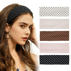 Aranya front packaging showing five polka dot headbands and easy styling