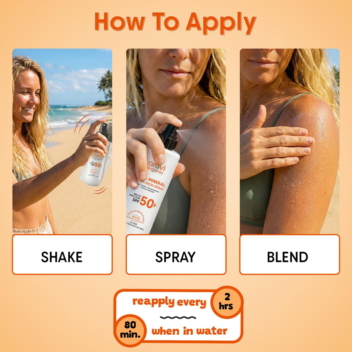 Aravi Organic sunscreen used at beach protecting skin and reefs