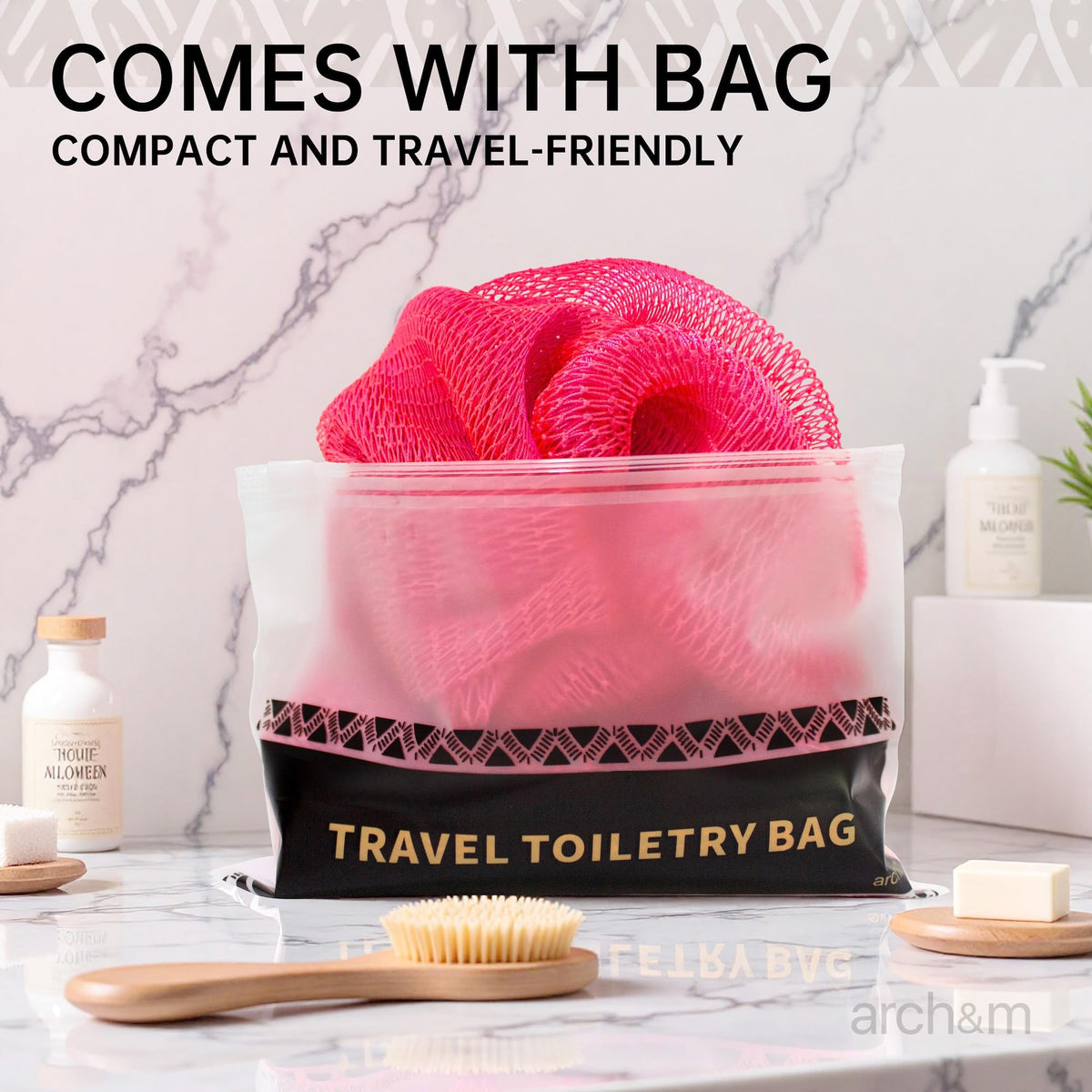 ARCH&M folded sponge inside toiletry bag for compact travel and hygiene protection