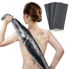 ARCH&M front view of three black washcloths showing packaging benefit durability