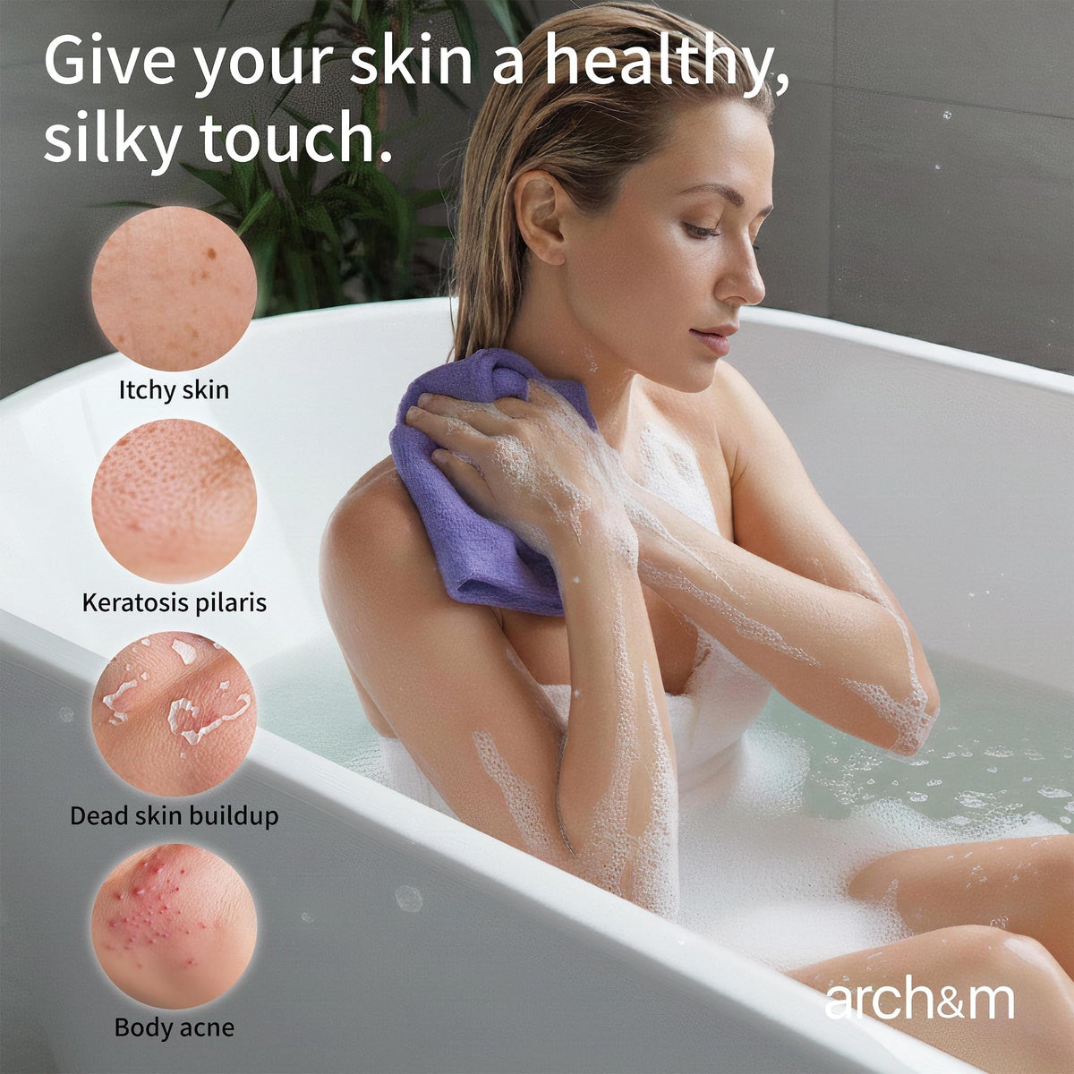 ARCH&M towel stretched on rail showing full 35-inch length for reach