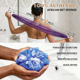 ARCH&M 53-inch back scrubber stretched to show full length and reach for easy use
