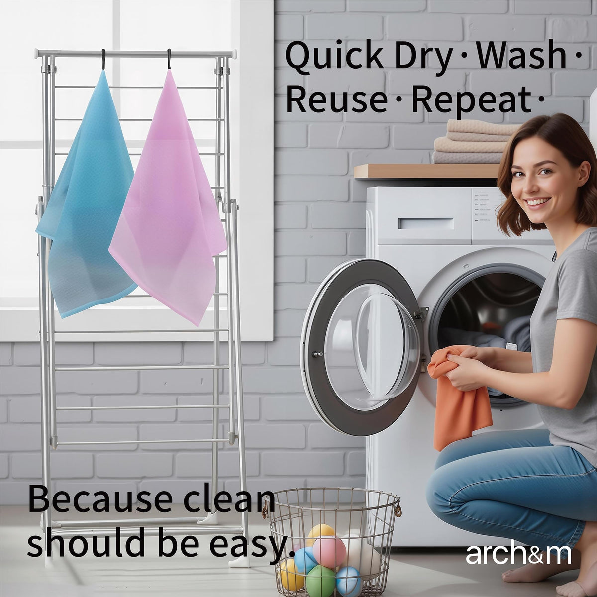 ARCH&M quick-dry fabric hanging to air-dry and stay fresher
