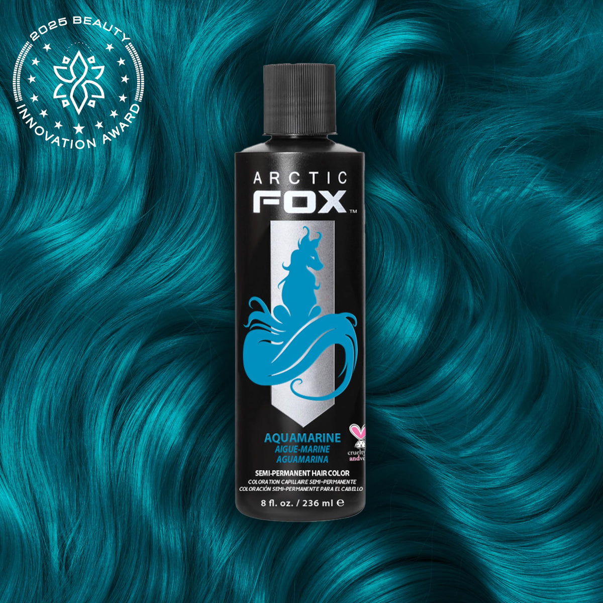 ARCTIC FOX close-up texture swirl of Aquamarine dye highlighting rich pigment